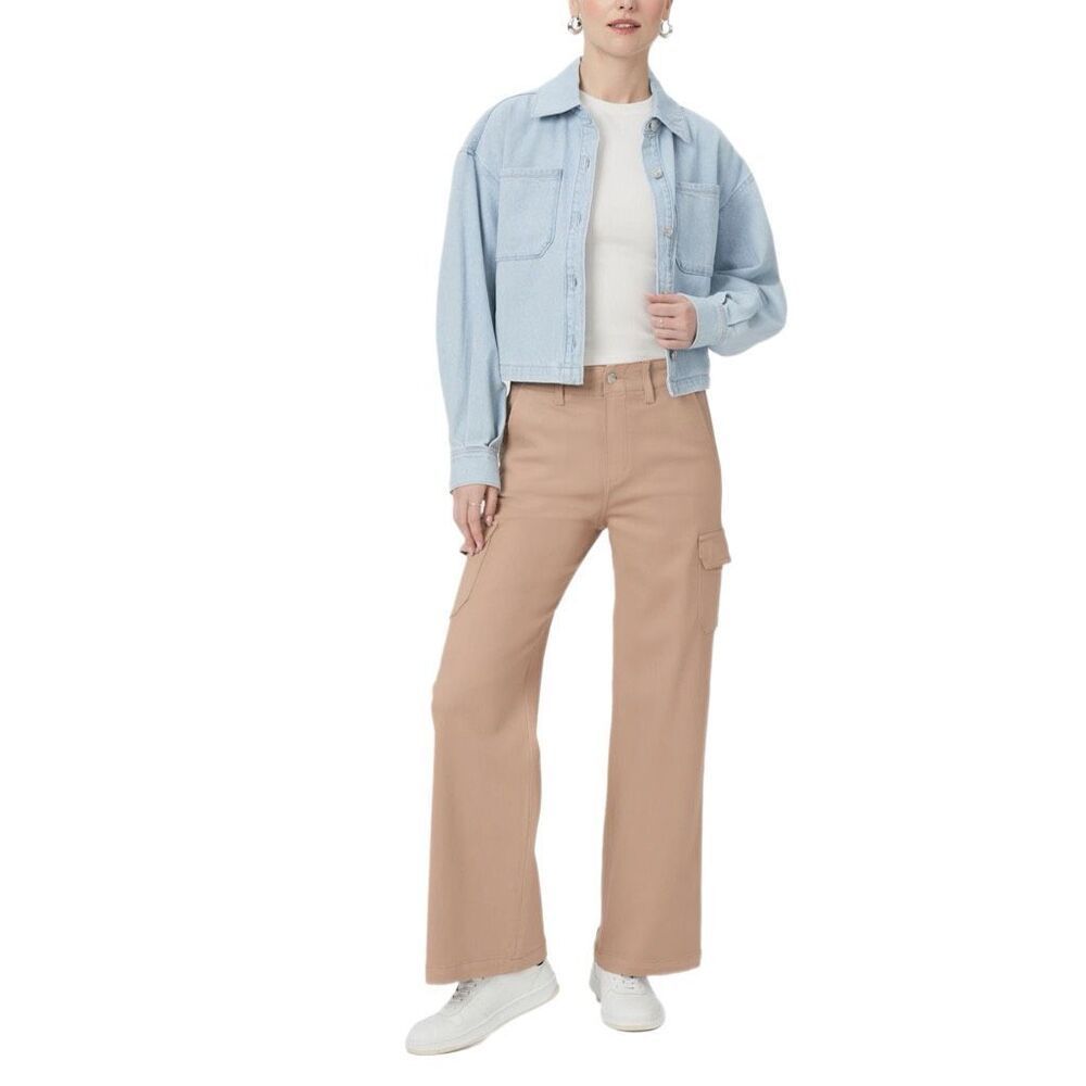 Nwt Paige Carly Coated High Waist Wide Leg Jeans In Latte Size 27